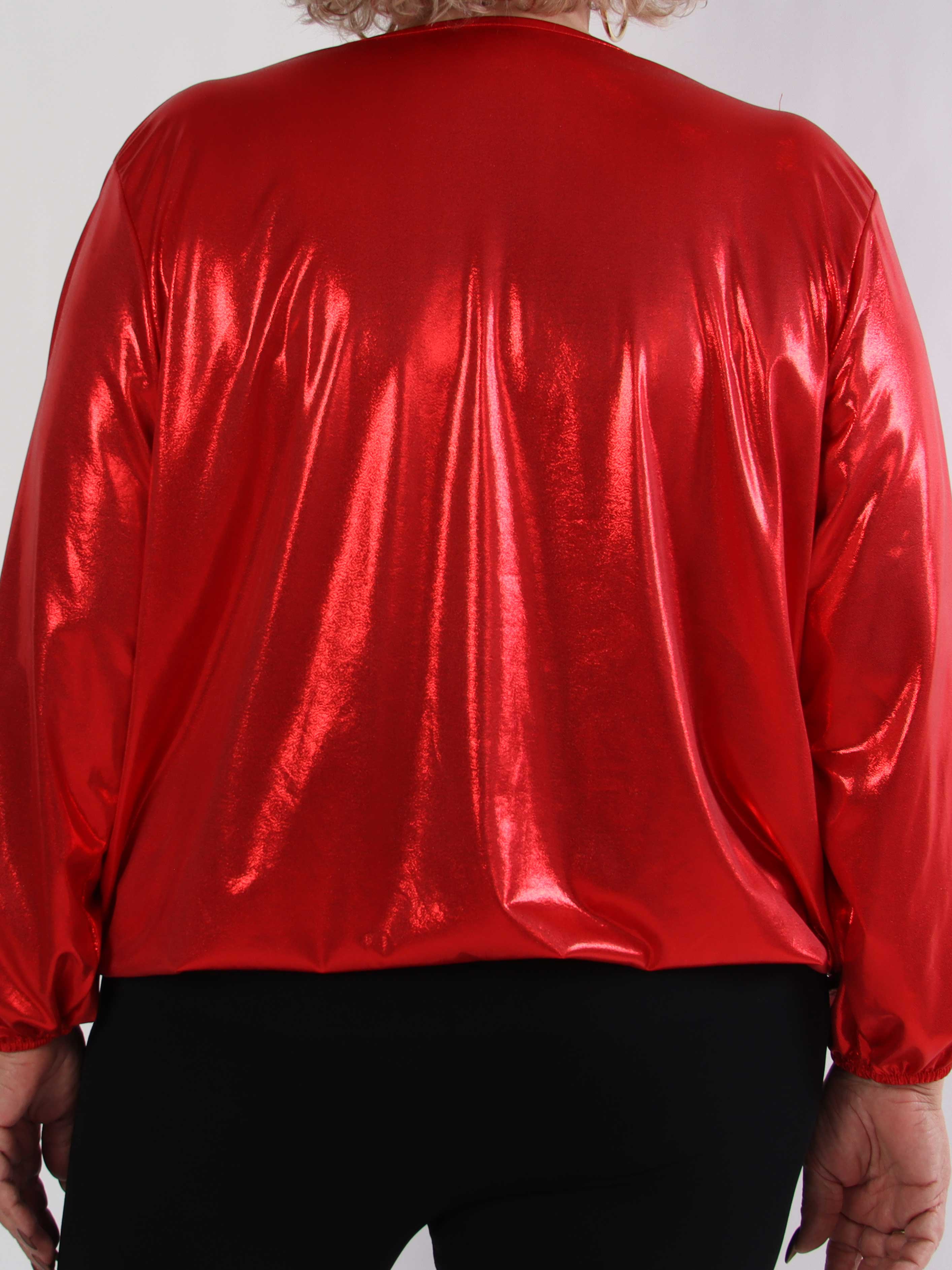 Rakel Shiny - Langærmet plus size bluse i skinnende stof